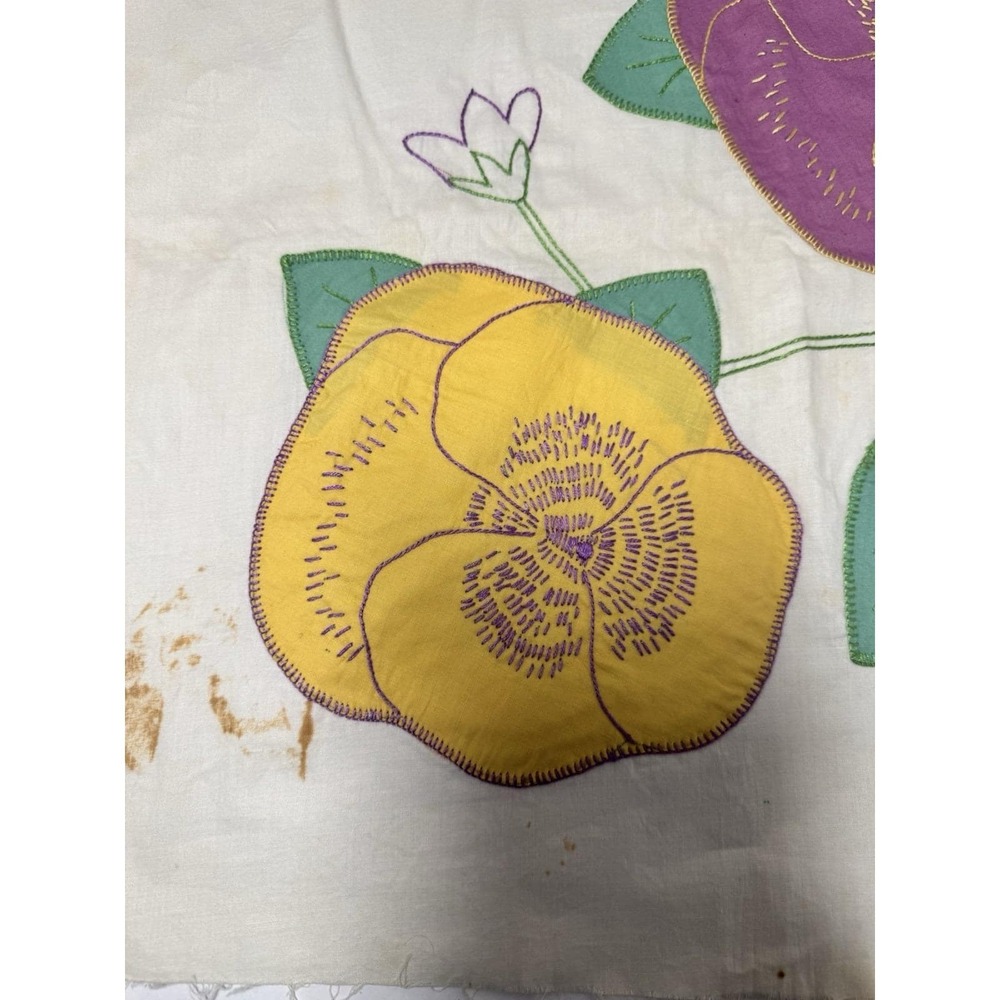 VTG 1930s Pansy Quilt Squares 9 Appliqué 17x17" Grandma‎ Made Embroidery Flowers - Picture 2 of 12